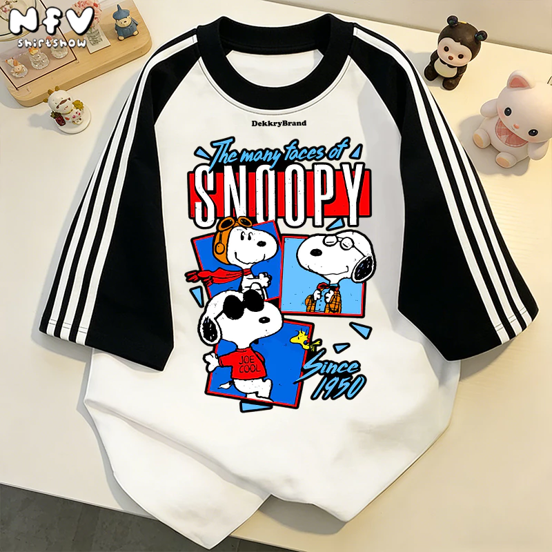 NFV เสื้อยืดคอตตอนแขนสั้น สไตล์วินเทจอเมริกัน ลายSnoopy สำหรับผู้หญิง ฤดูร้อน ดีไซน์เก๋ไก๋ที่ไม่ซ้ำใคร YG4806