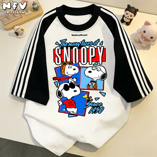 NFV เสื้อยืดคอตตอนแขนสั้น สไตล์วินเทจอเมริกัน ลายSnoopy สำหรับผู้หญิง ฤดูร้อน ดีไซน์เก๋ไก๋ที่ไม่ซ้ำใคร YG4806