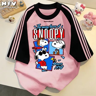 NFV เสื้อยืดคอตตอนแขนสั้น สไตล์วินเทจอเมริกัน ลายSnoopy สำหรับผู้หญิง ฤดูร้อน ดีไซน์เก๋ไก๋ที่ไม่ซ้ำใคร YG4806