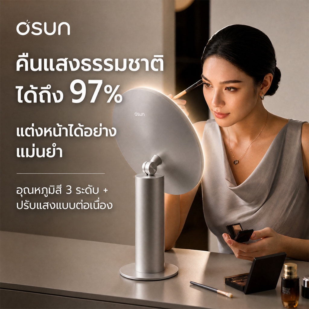 Osun V2 กระจกแต่งหน้า LED แบบสัมผัสอัจฉริยะ กระจกตั้งโต๊ะ กระจกพกพา กระจก LED หรี่แสงได้แบบพับได้ รับประกัน 5 ปี