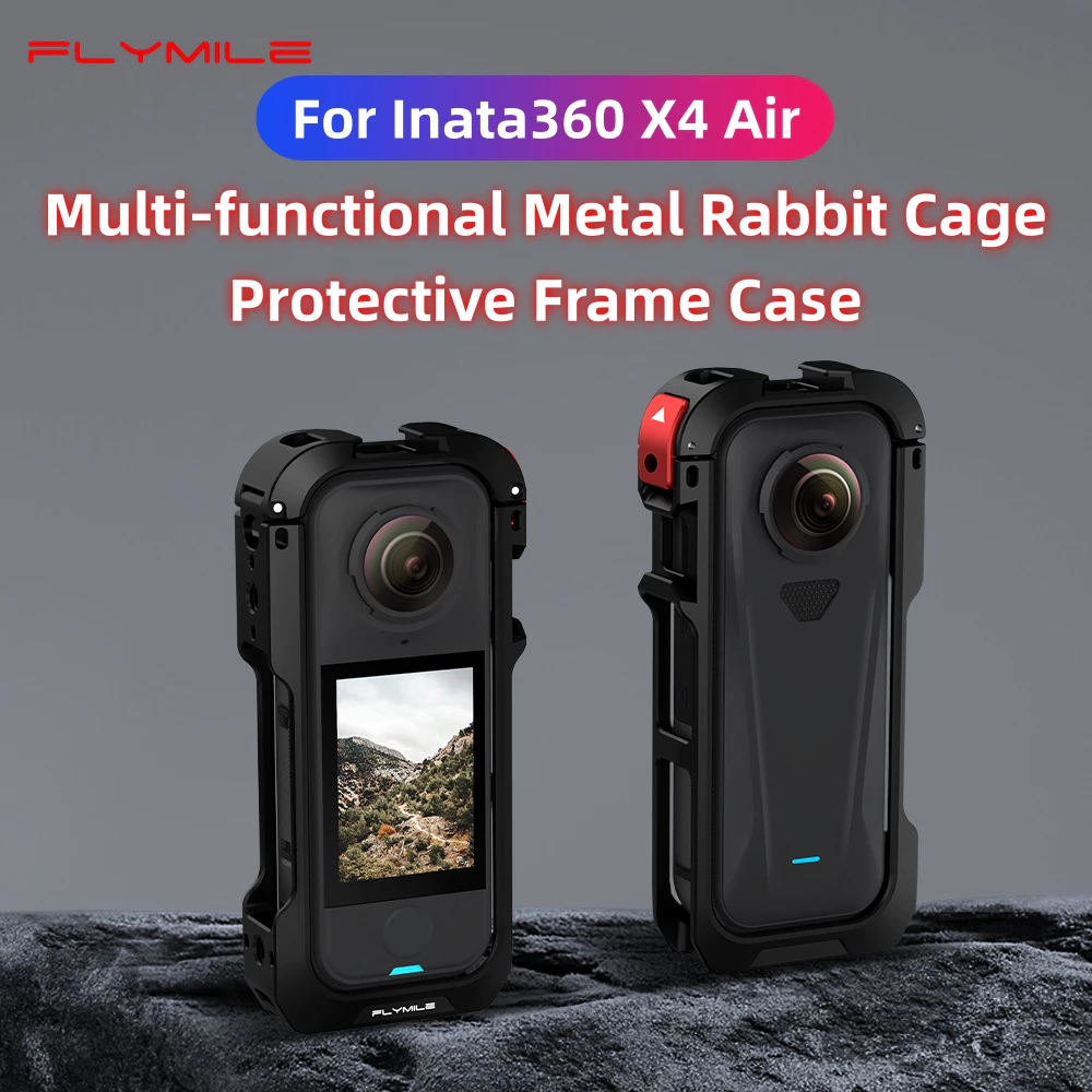 Flymile มัลติฟังก์ชั่กระต่ายกรงกรอบอลูมิเนียมสําหรับ Insta360 X4 Air, ซิลิโคนเลนส์หมวกป้องกัน Anti-drop สําหรับ INSTA360 X4 Air กล้องอุปกรณ์เสริม