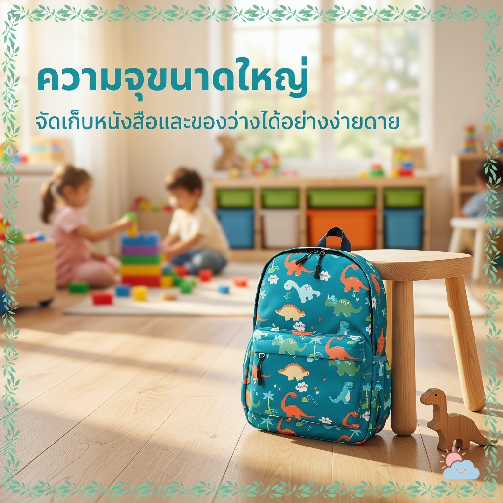 กระเป๋านักเรียนเด็กชายการ์ตูนไดโนเสาร์น่ารักความจุขนาดใหญ่เปิดด้านข้างง่ายต่อการจัดระเบียบชุดเซสเตอร์ใหม่