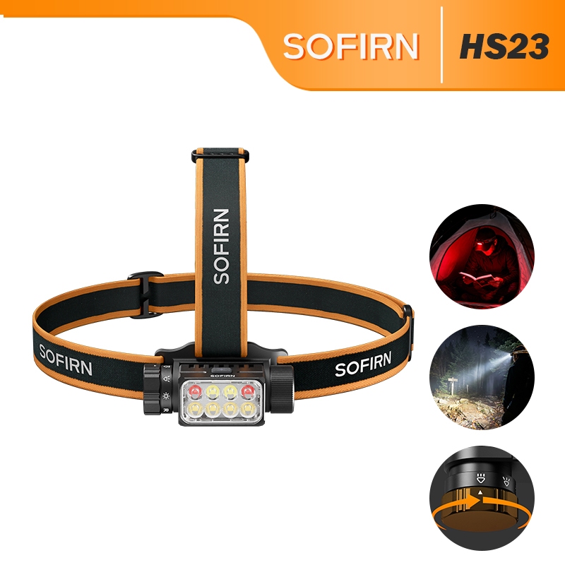 SOFIRN HS23 3320LM ไฟหน้า, 4-in-1 Light High CRI 90 + น้ําท่วมและ 660nm สีแดง, 5000mAh USB-C, IPX6 สําหรับเดินป่า Camping Repair