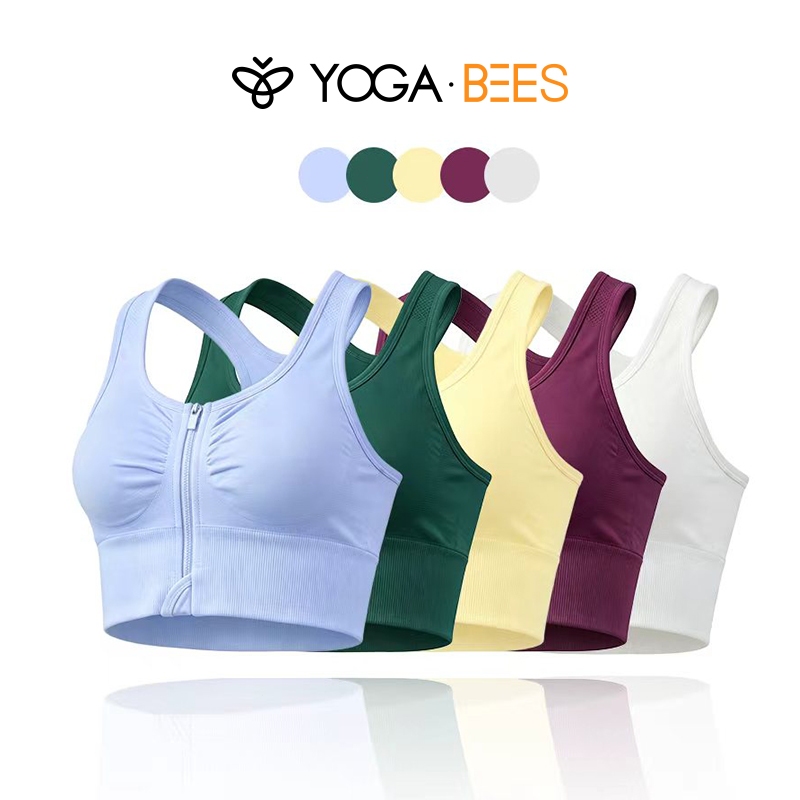YOGA BEES สปอร์ตบราซิปหน้า, เสื้อฝึกซ้อมสไตล์เสื้อกั๊กซัพพอร์ตปานกลาง 5 สี