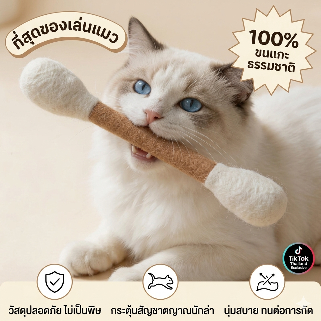 ผ้าฝ้ายยักษ์ไม้กวาดของเล่นแมวทนทานผ้าฝ้ายรู้สึกทีเซอร์คันกัดทนของเล่นสัตว์เลี้ยง