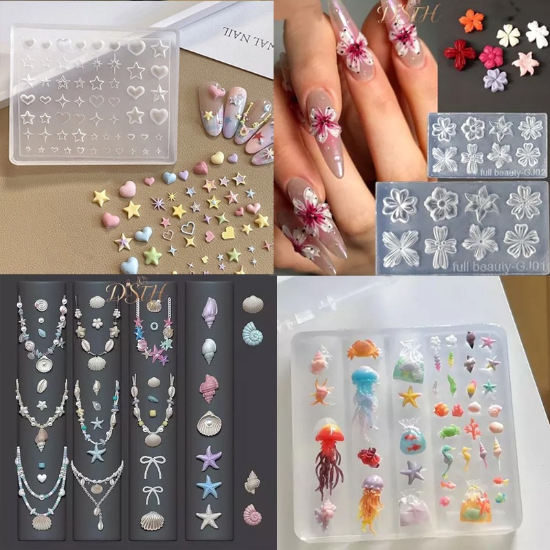 DSTH Star Star Heart Bow Tie Jellyfish Shell ดอกไม้เกล็ดหิมะ Bowknot Nail Art อุปกรณ์เสริมซิลิโคนแกะสลัก Mould แม่แบบ HOT