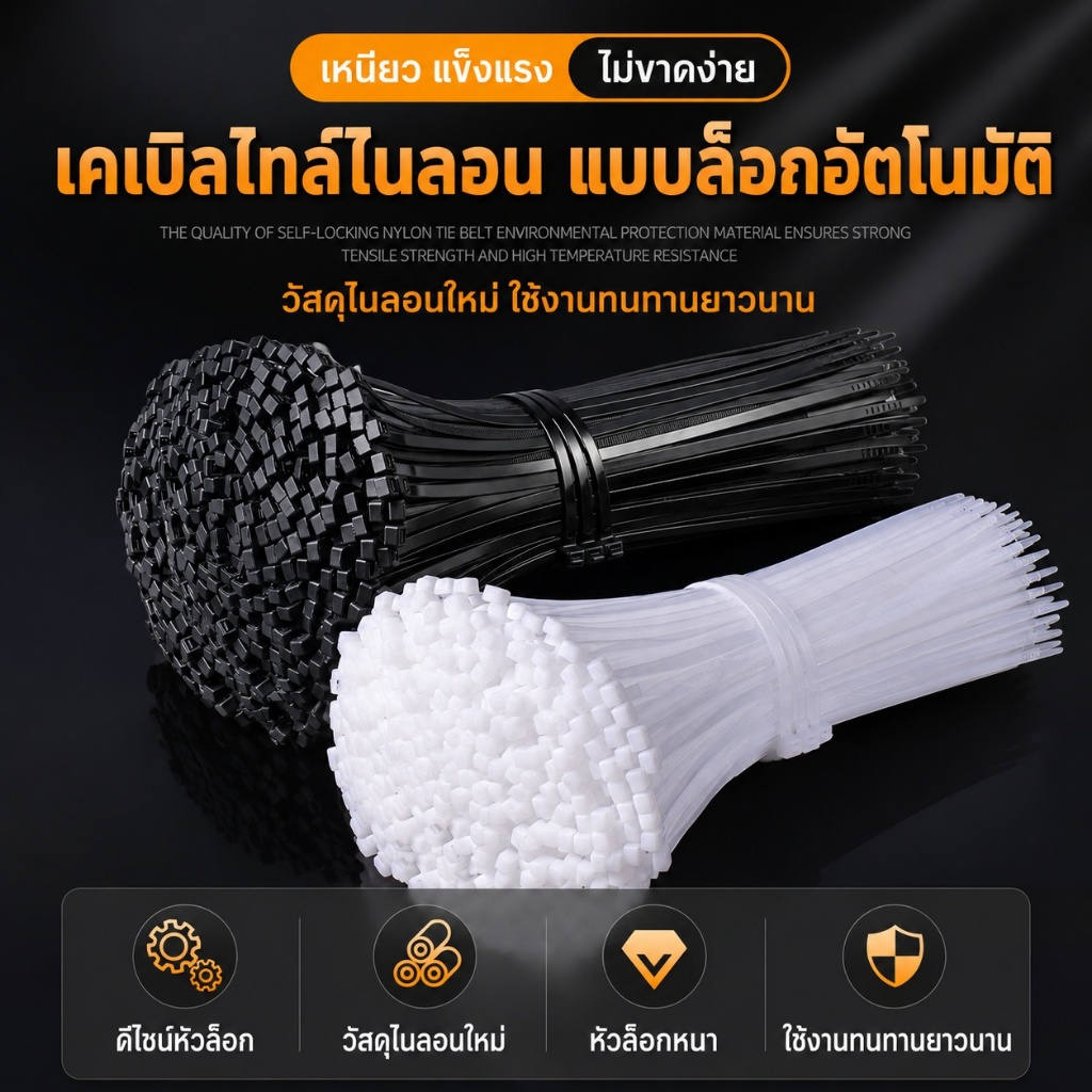 เคเบิ้ลไทร์ Nylon 100 ชิ้น สายรัดพลาสติก 4/6/8/10/12 นิ้ว สีขาว/ดำ เหนียวแน่น ล็อกแน่น ไม่ขาดง่าย ใช้งานอเนกประสงค์ T0150