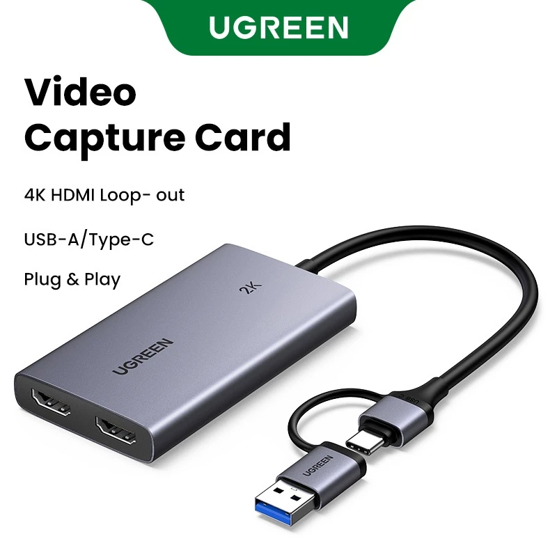 UGREEN 2 IN 1 HDMI to USB Video & Audio Capture Card 4K 30Hz Loop-out 2K 30Hz Capture Video Recording Live Streaming สําหรับ Windows mac OS OBS