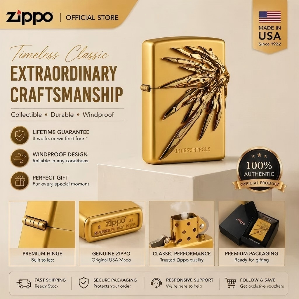 Zippo ของแท้ Wings of Praying Light เคสไฟแช็กกันลม