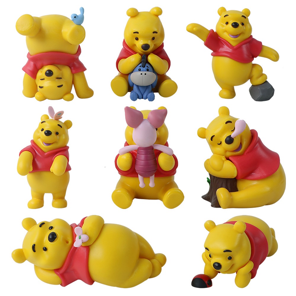 8 ชิ้น/เซ็ต 5-10 ซม.การ์ตูนอะนิเมะ Winnie the Pooh Carefree Pooh Bear ลูกหมู Eeyore Mr Sanders PVC รูปรูปปั้นเดสก์ท็อปตกแต่งตุ๊กตาของเล่น
