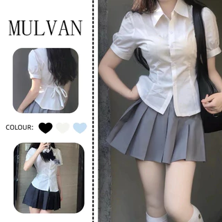 เสื้อเชิ้ตแขนยาวพัฟ JK Y2K สไตล์สาวอินเทรนด์สุดเซ็กซี่บริสุทธิ์ ดีไซน์ผูกเชือกด้านหลัง