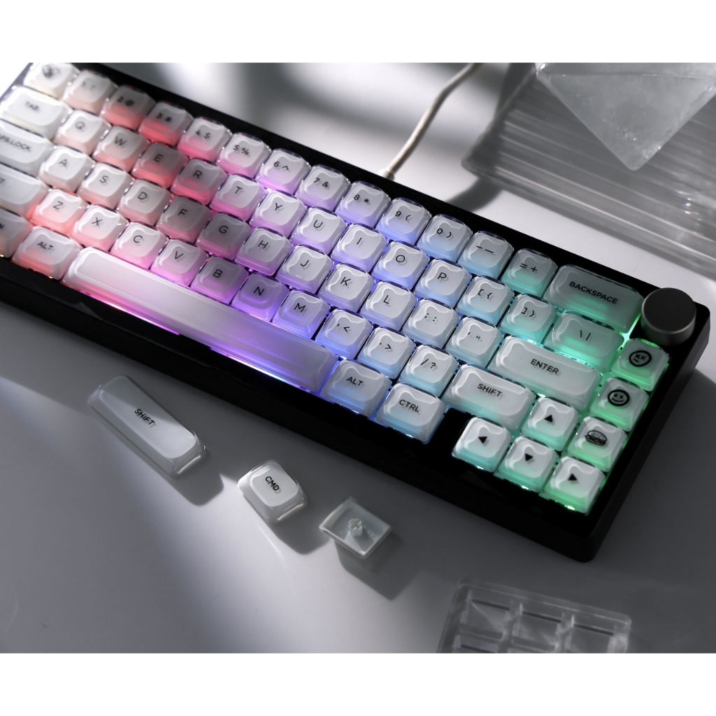 Womier Minimalist คริสตัลสีขาว Keycaps ชุด 129 คีย์โปรไฟล์ต่ํา Custom Key Caps สําหรับ 61/68/87/104/108 คีย์บอร์ด
