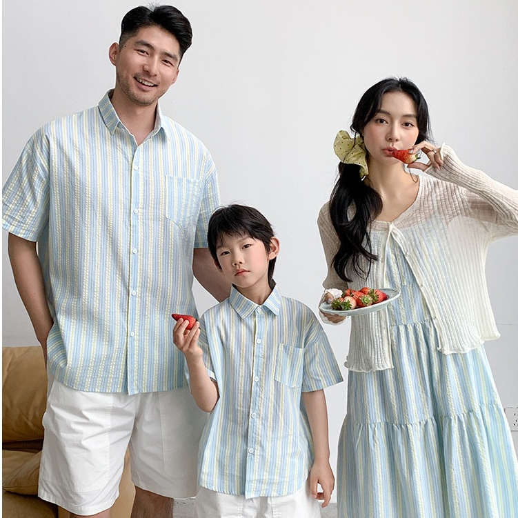 สีฟ้าลายครอบครัวจับคู่ชุดผู้ชายเสื้อโปโลผู้หญิงสาวชุดยาวคู่เสื้อผ้าชายหาดสวมใส่ ราคาถูก Shopee Lazada