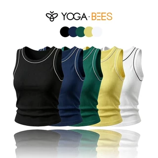 เสื้อกล้ามครอปสีขาวสําหรับผู้หญิงเสื้อตัวในคอกลมแขนกุดลําลองและออกกําลังกายสีดํา