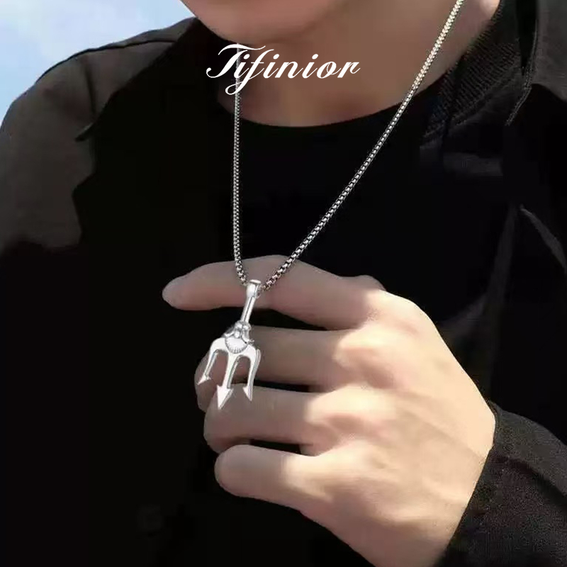 TIFINIOR สร้อยคอ Neptune Trident จี้ฮิปฮอปอินเทรนด์ไม่ซ้ําใครสําหรับอาวุธศักดิ์สิทธิ์เฉพาะสไตล์ Ins 