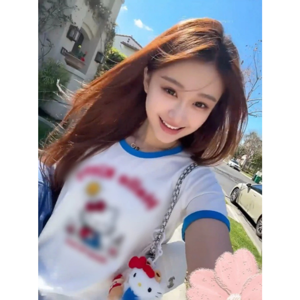 เสื้อท็อปแขนสั้นไหล่คงที่แถบฤดูร้อน ใหม่ เสื้อยืดผ้าฝ้ายพิมพ์ลาย