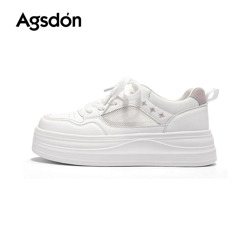 Agsdon กีฬารองเท้าผู้หญิงรองเท้าผ้าใบสไตล์ใหม่ฤดูร้อนตาข่ายหนา Soled Breathable เพิ่มความสูง All-Match รองเท้าสีขาวขายร้อน