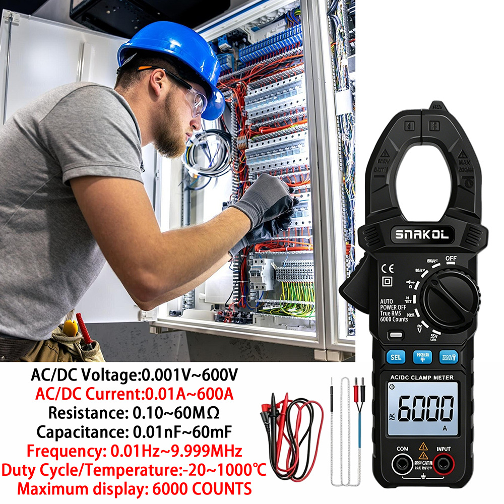 ZLLJMETER SK-203 True RMS 600A แคลมป์มิเตอร์, มัลติมิเตอร์แบบดิจิตอล 6000 นับพร้อม NCV และการทดสอบอุ
