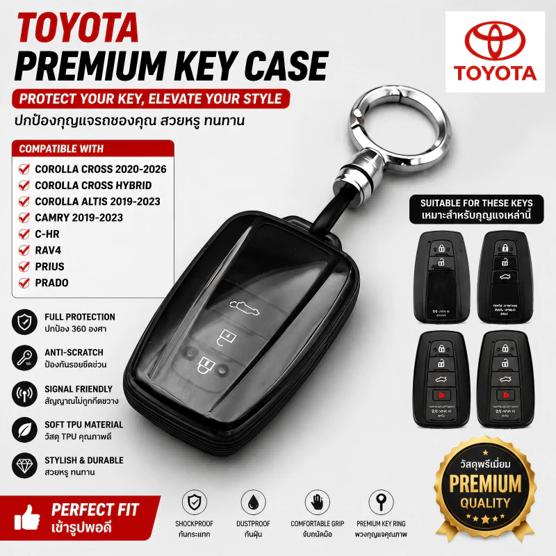 โปร่งใสกุญแจรถสําหรับ Toyota Corolla Cross 2025 2026 Hybrid Camry 2019-2023 Altis 2020 CHR RAV4 Prado Prius Remote Key Protector