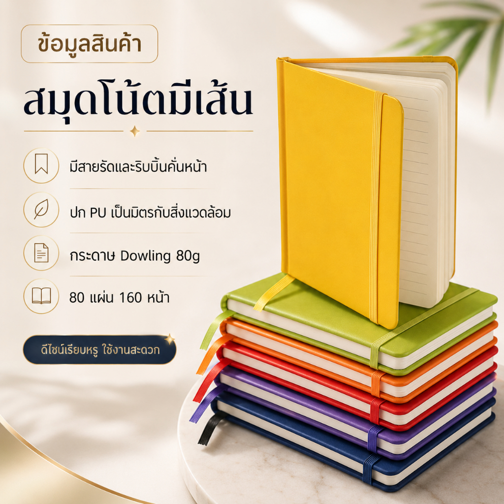 สมุดโน้ตปกแข็ง ปกหนัง PU มีเส้น พร้อมสายรัด 80 แผ่น A5 A6 สมุดบันทึกนักเรียน เครื่องเขียนสำนักงาน มีหลายสี A00119