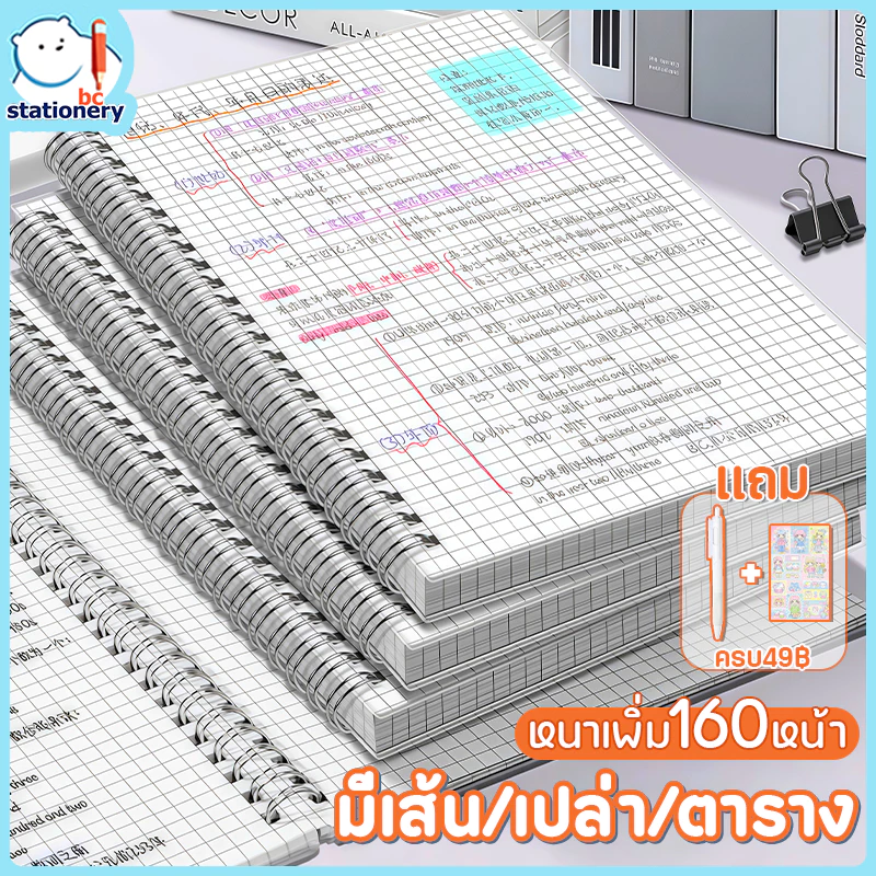 สมุดโน๊ตสันห่วง แนวนอน มินิมอล ปกใส A5 B5 A4 มีเส้น เส้นกริด ตาราง สมุดสไตค์มูจิ สมุดจดบันทึก notebook