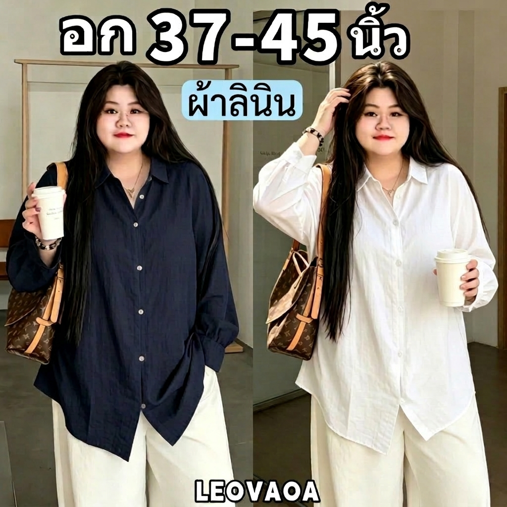 เสื้อเชิ้ตผู้หญิง เสื้อเชิ้ตแขนยาว อก 37-45 นิ้ว ผ้าฝ้าย และผ้าลินิน ผ้านุ่มลื่นใส่สบาย ระบายอากาศได้ แฟชั่นฤดูร้อน