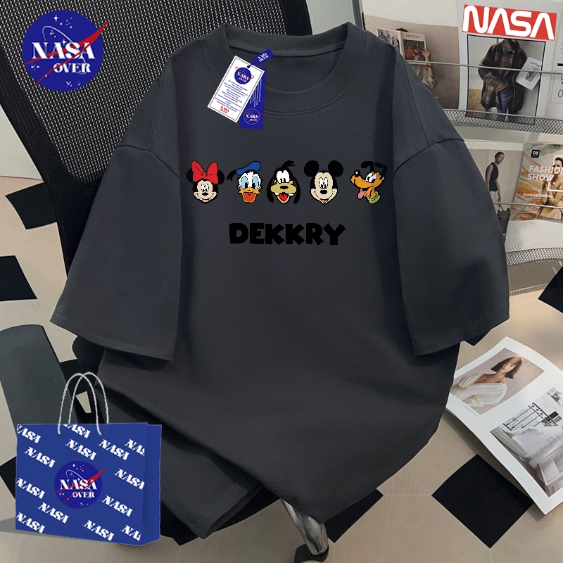 【จัดส่งจากกรุงเทพฯ】🔥NASA ฤดูร้อน ลายการ์ตูน🐱🐶 oversize แขนสั้น ยูนิเซ็กส์ สไตล์ขี้เกียจ ลำลอง ใส่สบาย สีเทาเข้ม เสื้อYG505