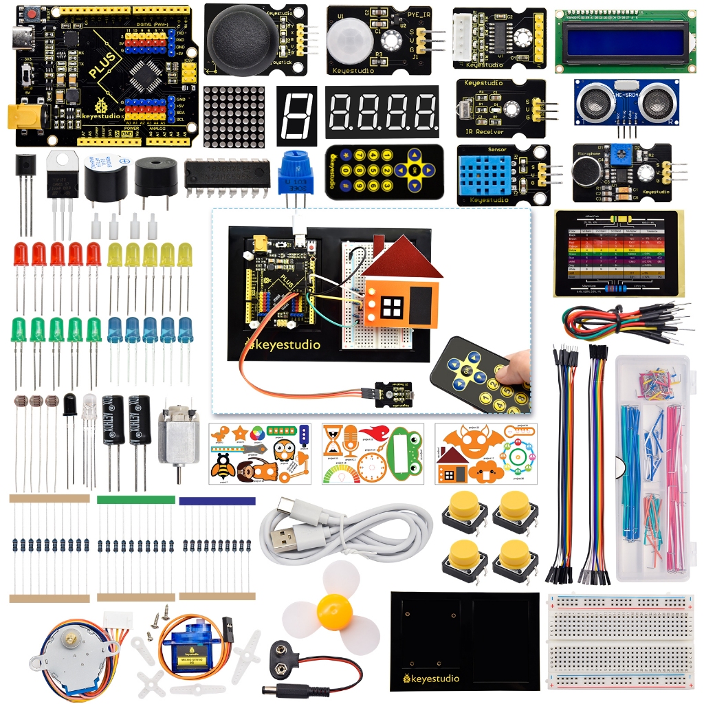 ชุดเริ่มต้น Keyestudio STEM พร้อมบอร์ด UNO Plus DIY ชุดอิเล็กทรอนิกส์