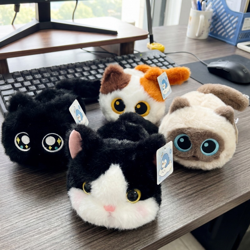 ตุ๊กตาแมวดำตากลม 25cm แมวสามสี&แมวสยามนอนหมอบ นุ่มน่ารัก ของขวัญวันเกิดเด็กผู้หญิง