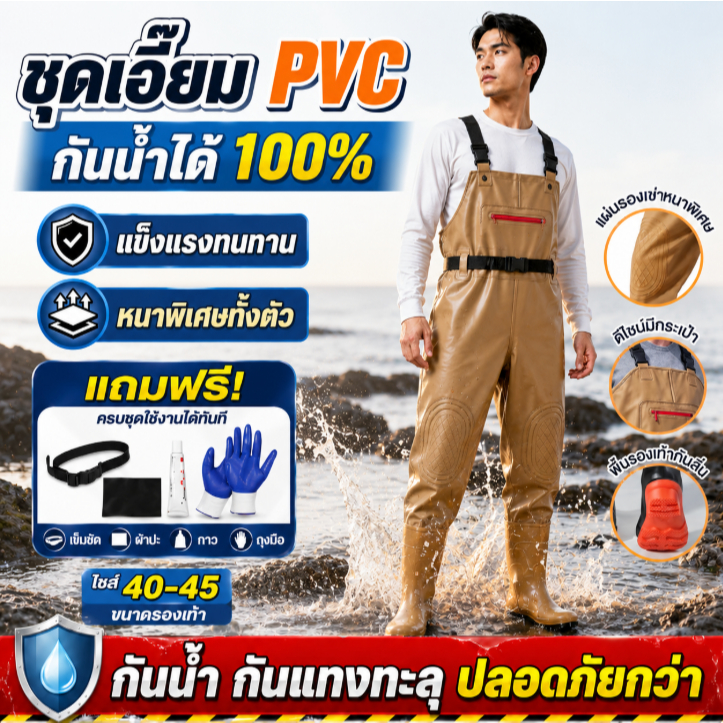 SUPOR ชุดเอี๊ยมกันน้ำ PVC พร้อมรองเท้าบู๊ท ชุดยาง ทำสวน สวมใส่สบาย มีหลายขนาดตาม size รองเท้าเบอร์ 40-45