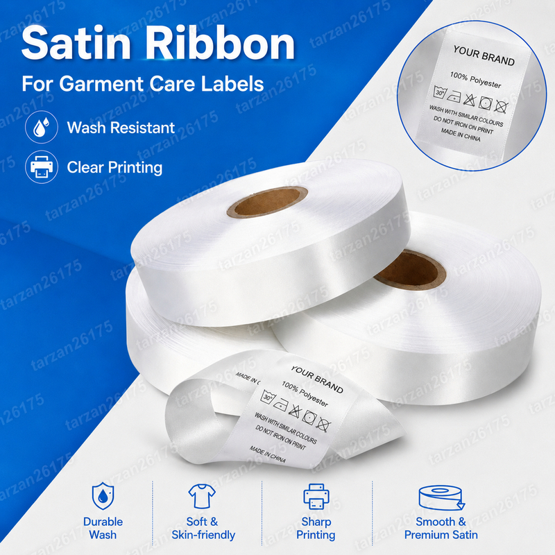 Blank Garment Care Label ริบบิ้นล้างซาตินโพลีเอสเตอร์ 200 เมตรต่อม้วน