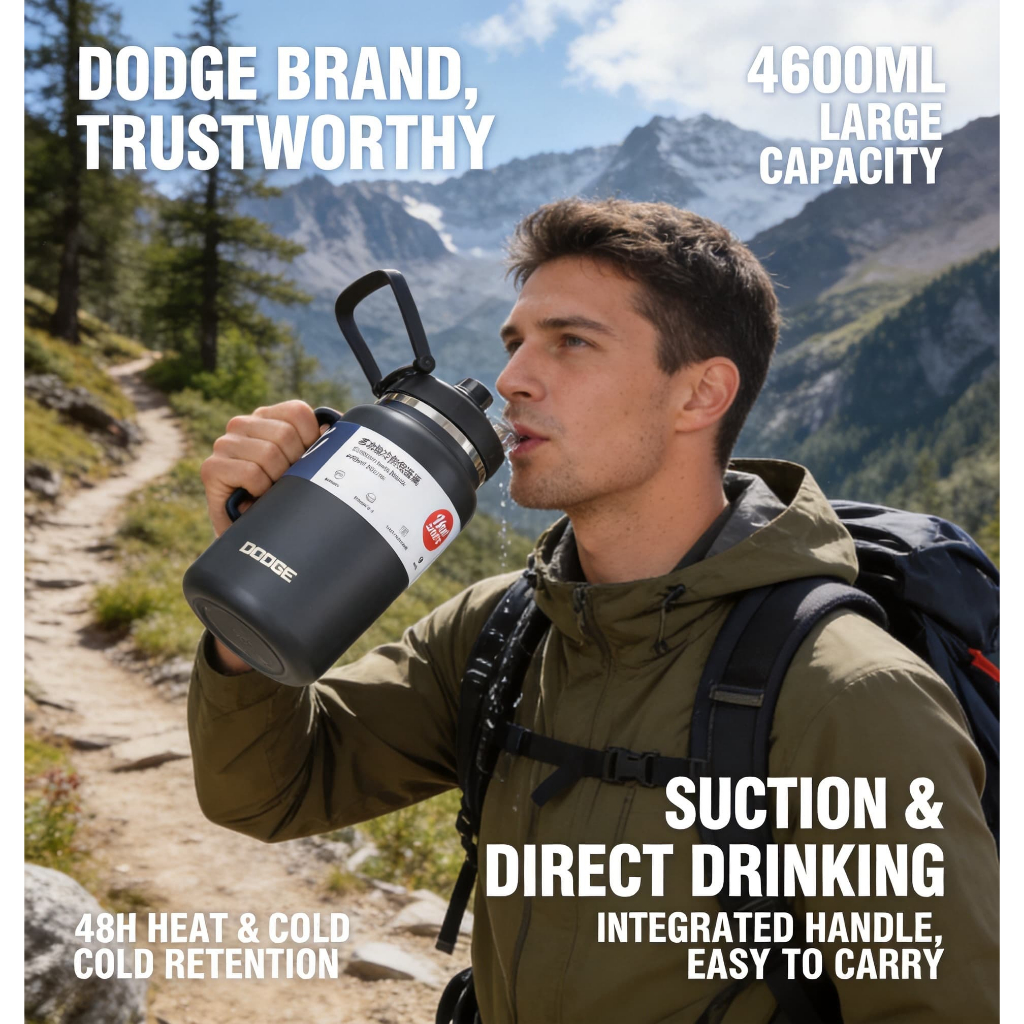 DODGE กระติกน้ำสแตนเลส 3 ลิตร แท้ – เก็บอุณหภูมิได้ 12 ชม. (ร้อน) / 24 ชม. (เย็น) ไม่มี BPA ดีไซน์มิ