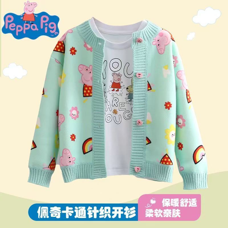 Peppa Pig ฤดูใบไม้ร่วงฤดูหนาวการ์ตูน All-Match สบายชิ้นเดียวขนแกะหญิงคาร์ดิแกน