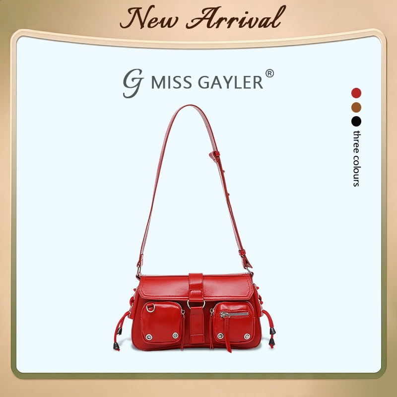 MISS GAYLER กระเป๋าสะพายข้าง กระเป๋าสะพายไหล่ ดีไซน์แนวบิ๊กเกอร์สตรีท หมุดย้ำ หลายช่องเก็บของ พร้อมส่งจากไทย 👜🔥💎