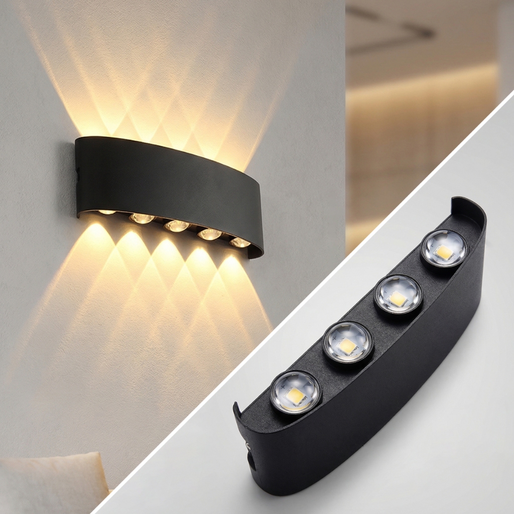 KICAAO โคมไฟติดผนัง LED, โคมไฟติดผนังอลูมิเนียม, โคมไฟติดผนังกลางแจ้งกันน้ำ IP65, สไตล์โมเดิร์นนอร์ดิกใช้ในร่มและกลางแจ้ง