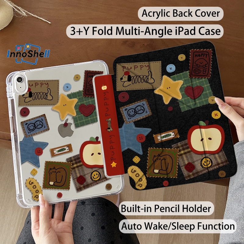 InnoShell เคส iPad กันกระแทกแบบพับได้ Y แบบใส ใช้ได้กับ Air 11, Air 8, Air 6, Air 7, Air 4/5, Gen 7/8/9, Gen 10/11 (A16), Pro 11 นิ้ว, Mini 6/7