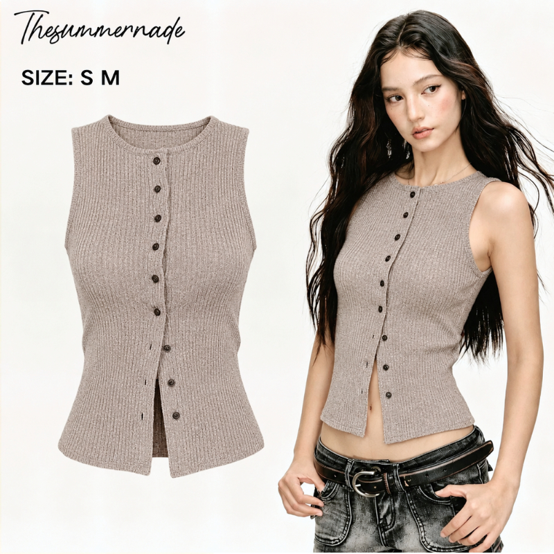 ติดเทรนด์ Thesummernade Mona tank top เสื้อกล้าม เสื้อถักแขนกุด เสื้อสไตล์เกาหลีมินิมอล