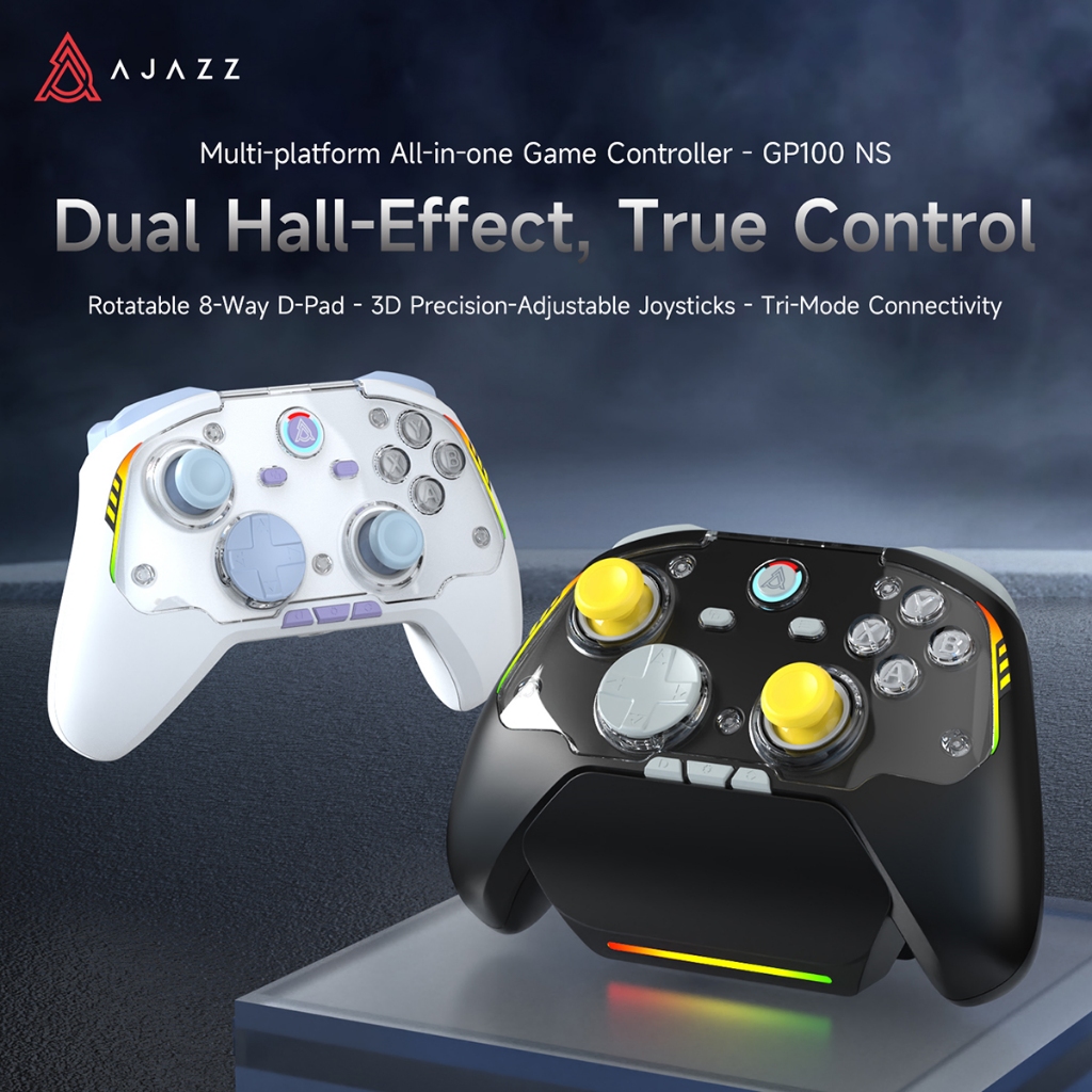 AJAZZ GP100 NS คอนโทรลเลอร์เกมไร้สายพร้อมแท่นชาร์จ, จอยสติ๊ก Dual Hall, Triggers Dual-Mode, ปุ่มกลไก