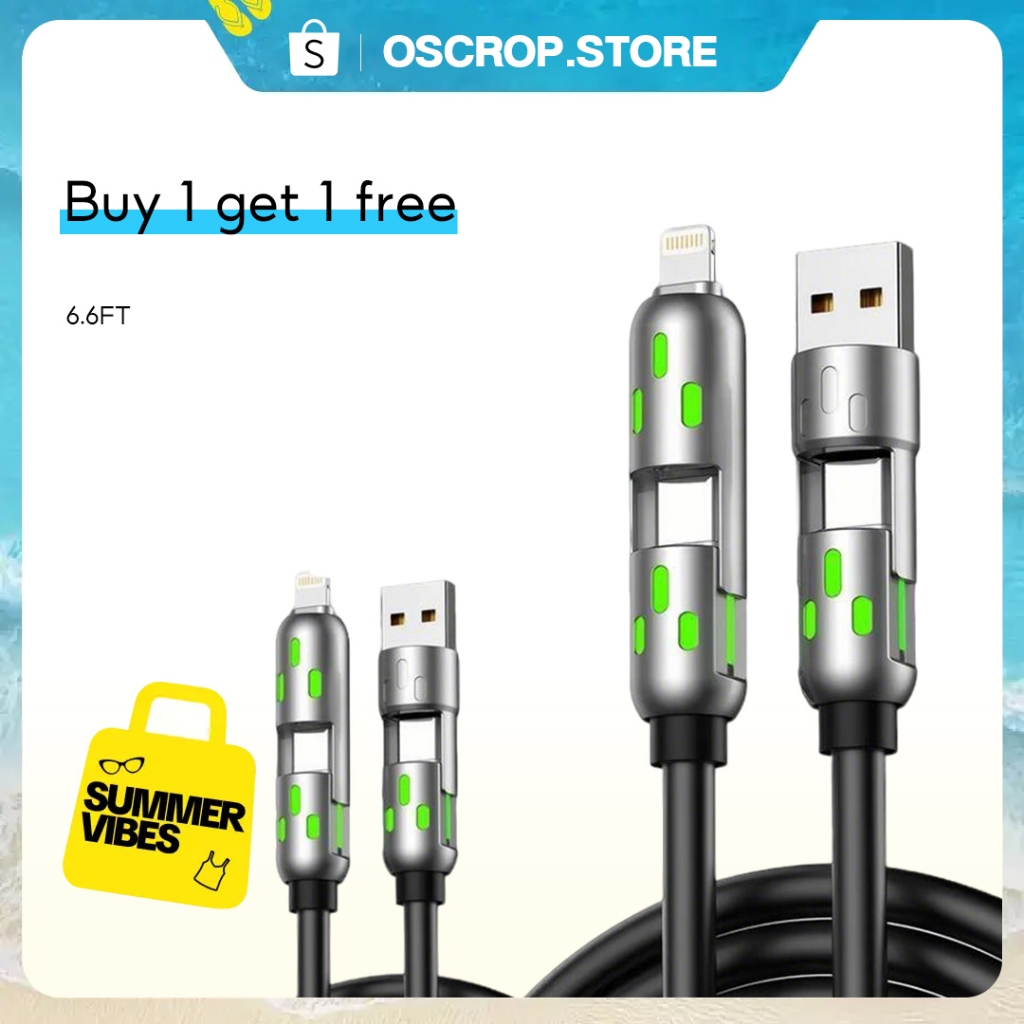 [ซื้อ 1 แถม 1] สายชาร์จ USB หลายตัว 6.6 ฟุตพร้อม USB A,Type C,Lightning-MAX65W Fast Charging & Data 