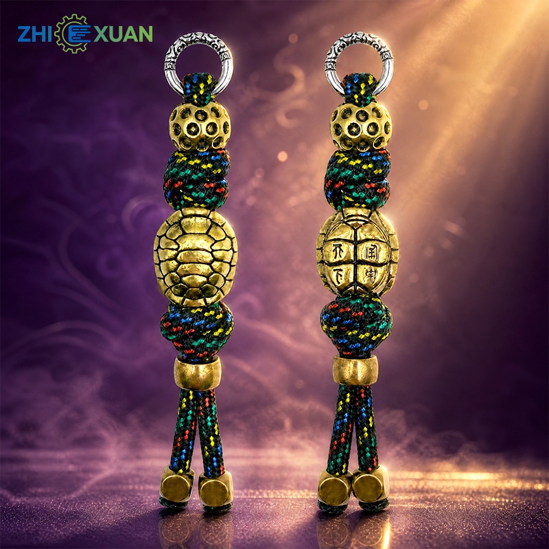 ZHI XUAN พวงกุญแจเปลือกเต่าทองเหลือง ถักทำมือ สำหรับกุญแจรถยนต์ จี้ตกแต่งกระเป๋า เหมาะเป็นของขวัญ