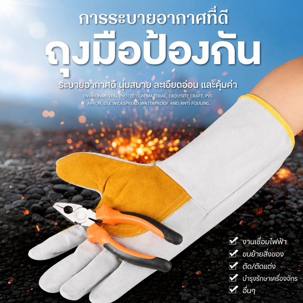 ถุงมือช่างเชื่อม 12 นิ้ว (1 คู่) ถุงมือเชื่อมเหล็ก กันความร้อน ทนไฟ สำหรับงานเชื่อม งานจับเหล็ก งานช่าง T0071
