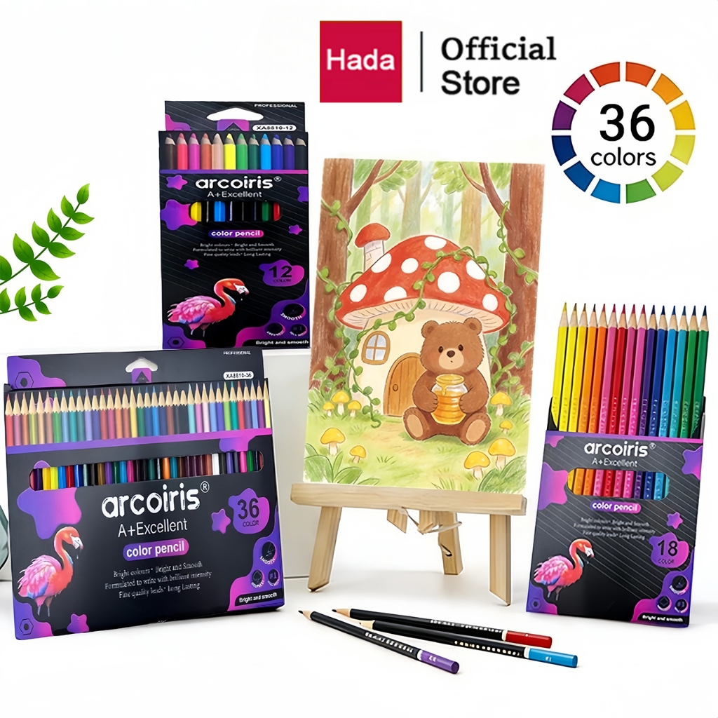 Hadaสีไม้ ชุดสีไม้ รุ่น ไส้ใหญ่พิเศษ สีไม้มาสเตอร์อาร์ต ดินสอสีไม้ ดินสอสี สีไม้ Colour Pencil แท่งยาว12สี