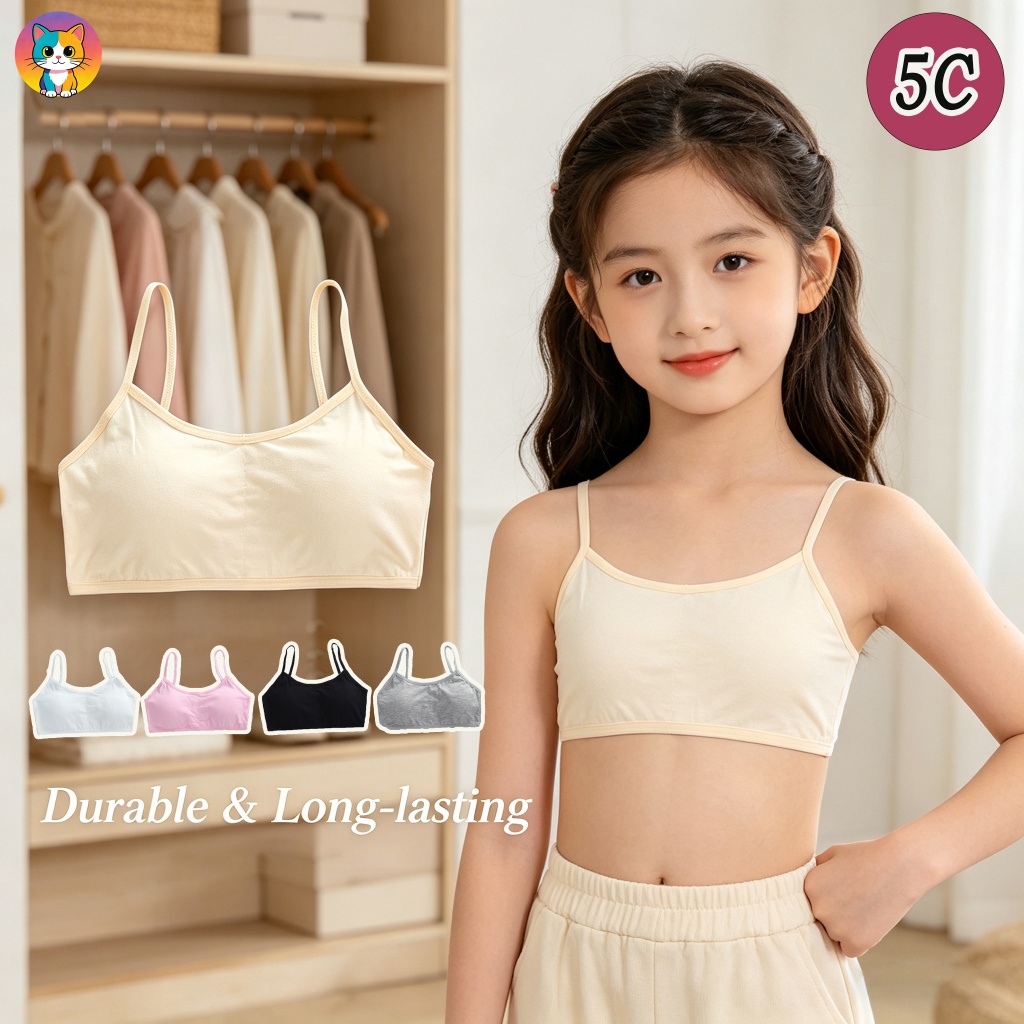 [จัดส่งในพื้นที่]มี 5 สีชุดชั้นในฝึกผ้าฝ้ายสําหรับเด็กผู้หญิงสายรัดปรับได้ชุดชั้นในแรกแบบไร้สายสําหรับวัยรุ่น ผู่แบร์ตี้