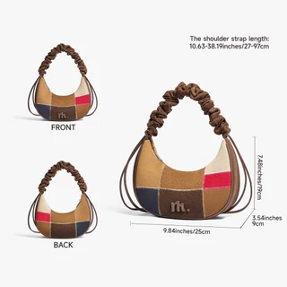 MOSSDOOM Velvie Bag กระเป๋าสะพายไหล่ โทนสีน้ำตาล น้ำหนักเบา สายถักจีบ ดีไซน์เรียบแต่มีความแฟชั่น
