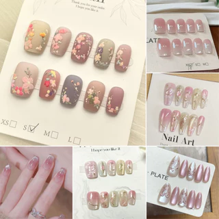Cats Eye เล็บปลอมพร้อมกาว XS/S/M ขนาดสั้นเล็บขนาดกลาง 10 ชิ้นออกแบบ