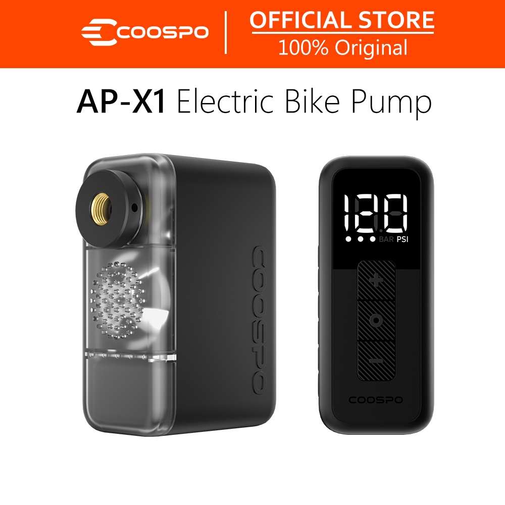 COOSPO Tiny X1 ปั๊มจักรยานไฟฟ้าขนาดเล็ก พร้อมเกจวัดและชาร์จ USB-C มีระบบหยุดอัตโนมัติ เหมาะสำหรับวาล์ว Presta และ Schrader