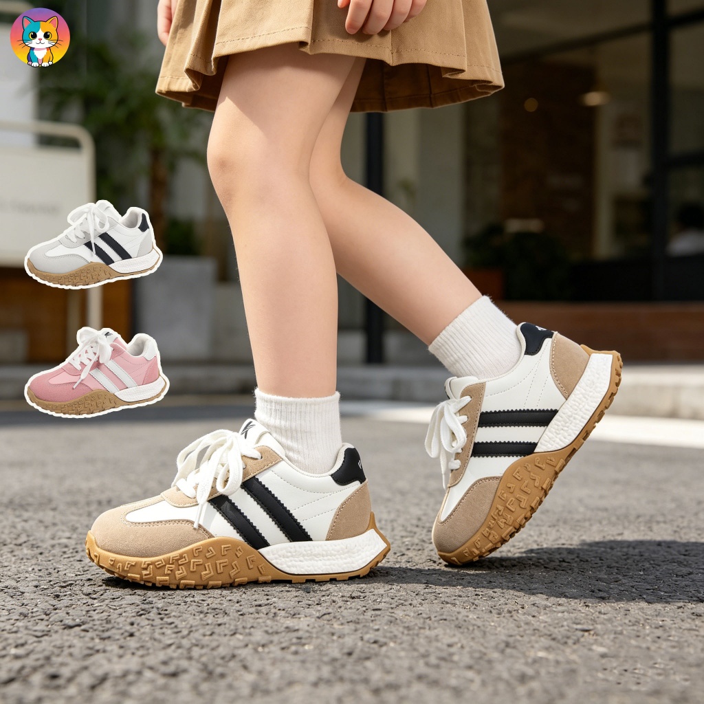 [จัดส่งฟรี] รองเท้าผ้าใบแบบ lace-up สำหรับเด็ก 4-13 ปี ออกแบบสไตล์เรโทร กันลื่น สวมใส่ได้ทั้งชายและหญิง