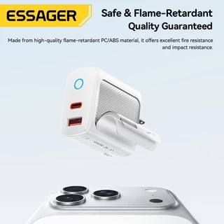 ESSAGER 20W Dual Port หัวชาร์จ Type-C + USB-A PD Fast CHARGING เข้ากันได้กับ iP Android สีขาว