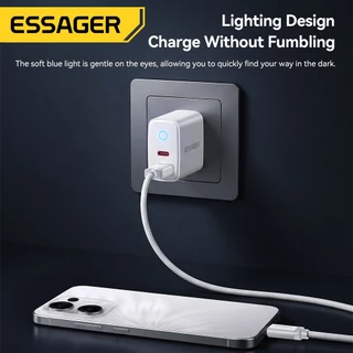 ESSAGER 20W Dual Port หัวชาร์จ Type-C + USB-A PD Fast CHARGING เข้ากันได้กับ iP Android สีขาว
