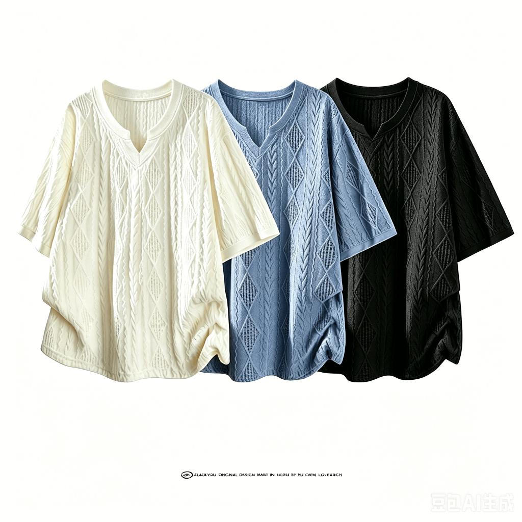 ผู้ชาย V คอตาข่ายถักเสื้อยืดฤดูร้อน Hollow Out Jacquard แขนสั้น Cool Breathable Casual Top